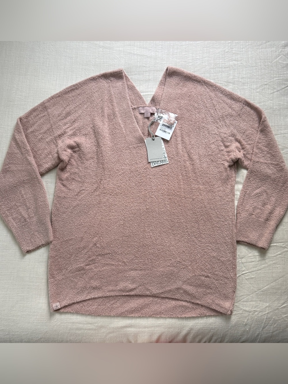 NEW! Barefoot Dreams Sz S Cozy Chic Lite V-Neck Seamed Pullover In Pink Clay
